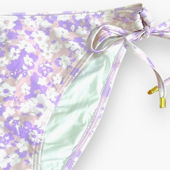 Peony Lavender Fleur Tie Side Bikini Bottom All Over Pattern Mid Rise Purple 6 - Picture 2 of 10